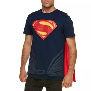 Superman DC Comics Textured Graphic T-Shirt Costume Detachable Cape Mens XL